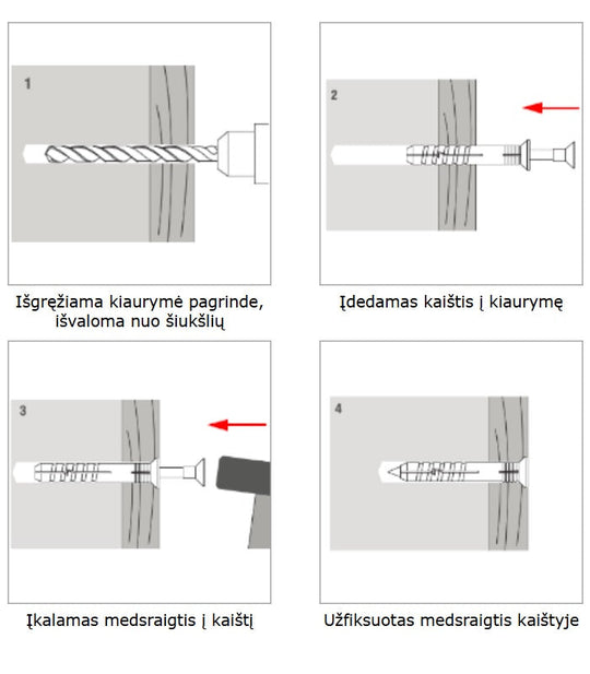 Medsraigis kalamas su ileidziamu kaisciu montavimas