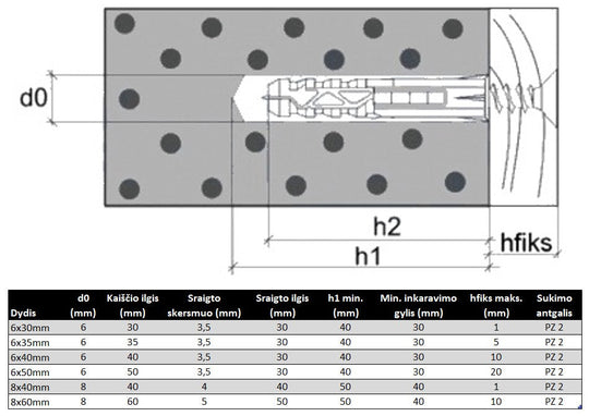 Medsraigtis sukamas PZ   ileidziamas kaistis L-30 60mm Specifikacija